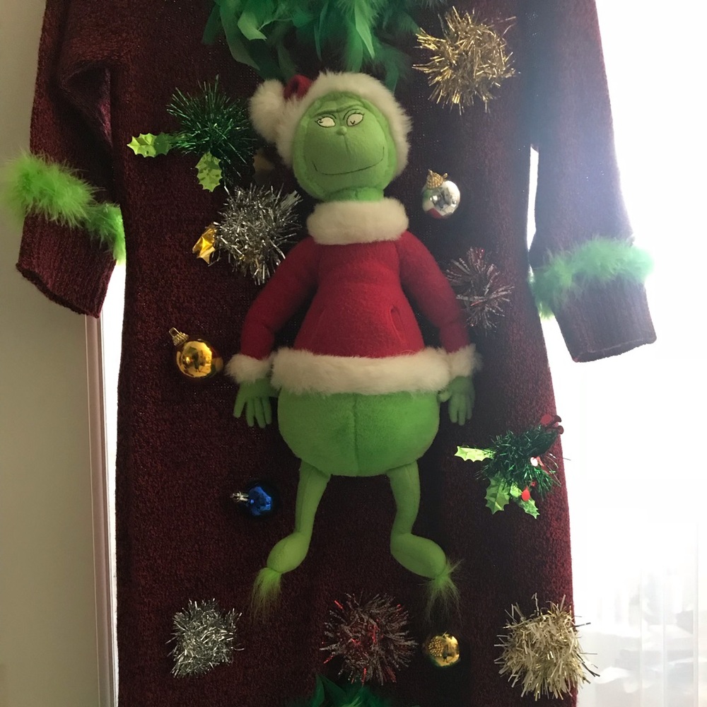 The Grinch Red and Green Sweater Dress - Handmade